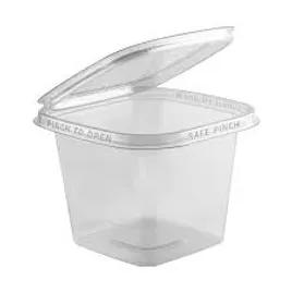 Safe Pinch® Deli Container Hinged With Flat Lid 24 OZ RPET Clear Square 220/Case