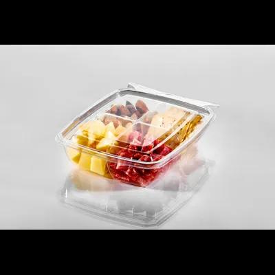 Fresh N' Sealed® Deli Container Hinged With Flat Lid 13 OZ 4 Compartment PET Clear Rectangle 260/Case