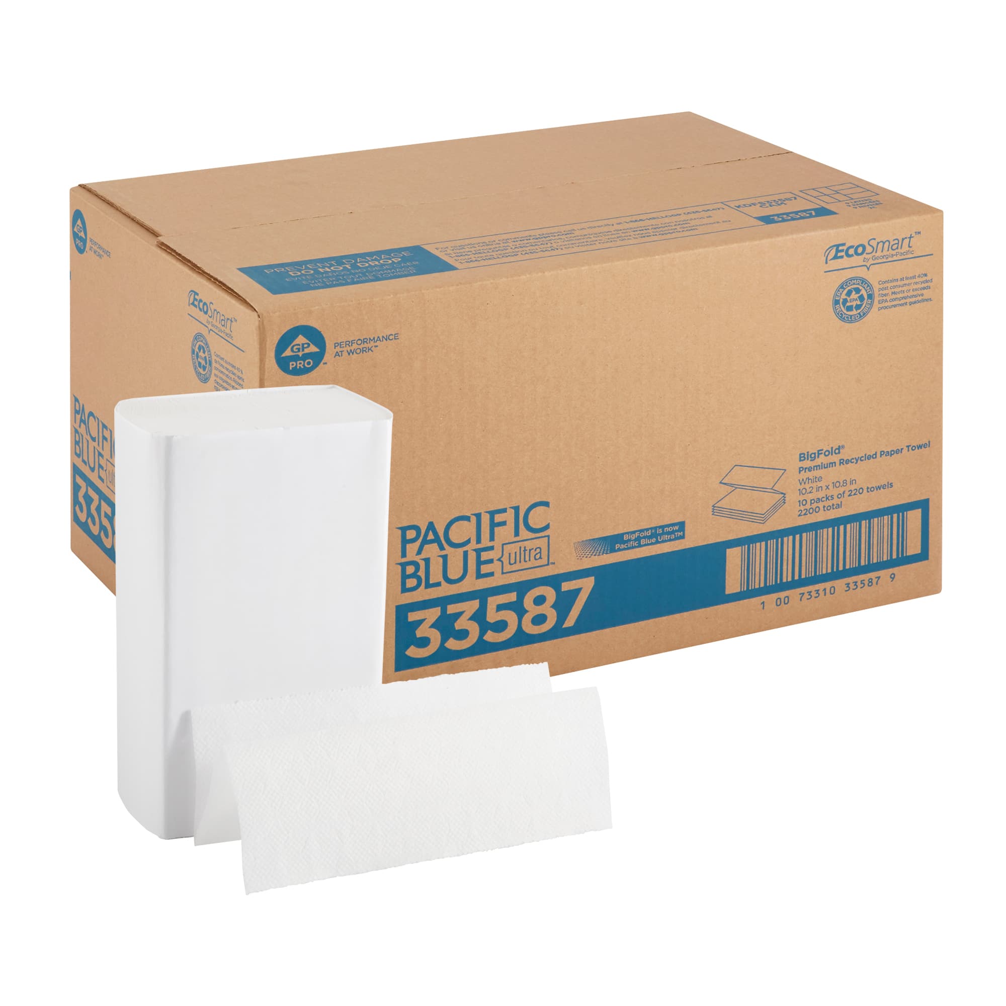 Pacific Blue Ultra™ Folded Paper Towel 11X10.25 IN 1PLY White 1/2 Fold 220 Sheets/Pack 10 Packs/Case 2200 Sheets/Case
