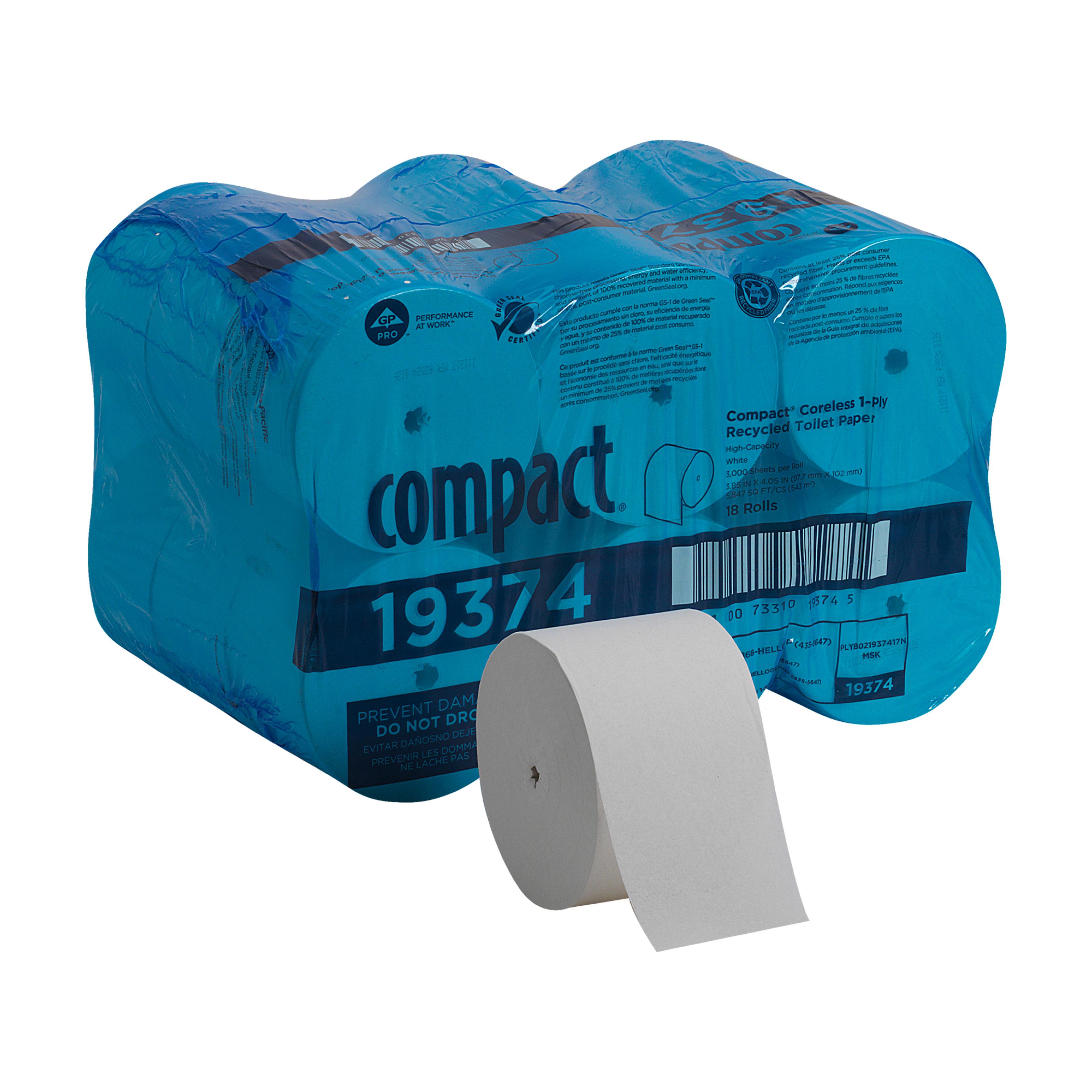 Compact® Toilet Paper & Tissue Roll 4X3.8 IN 1PLY White Coreless High Capacity 3000 Sheets/Roll 18 Rolls/Case