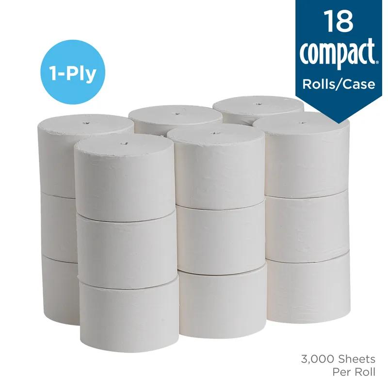 Compact® Toilet Paper & Tissue Roll 4X3.8 IN 1PLY White Coreless High Capacity 3000 Sheets/Roll 18 Rolls/Case