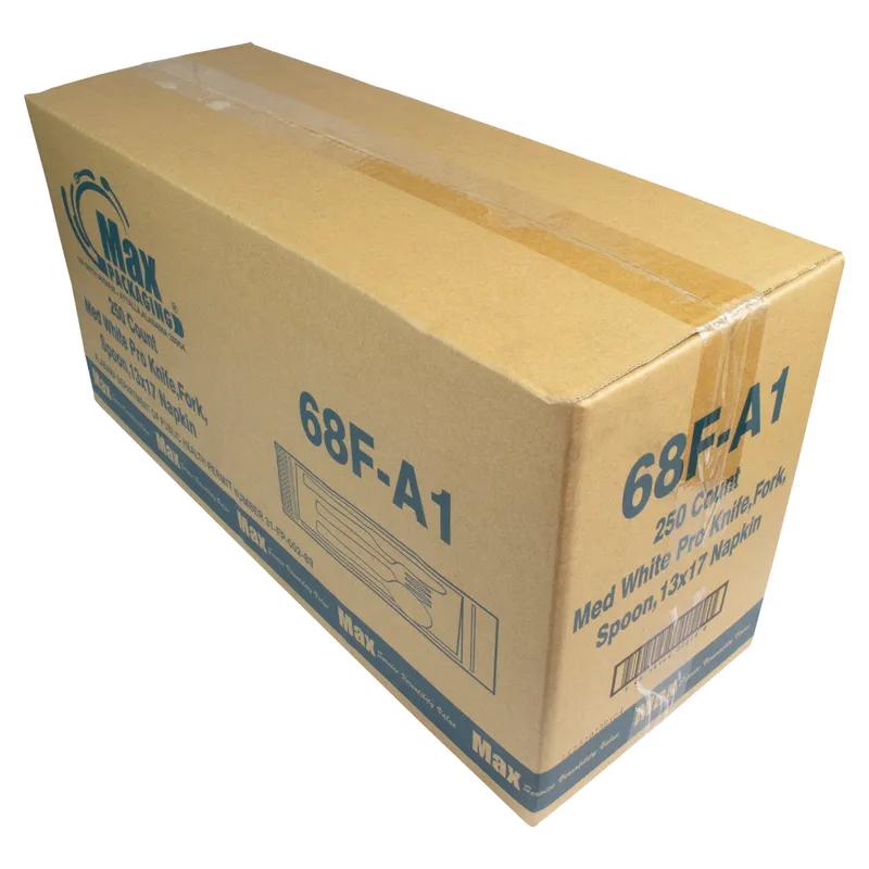 4PC Cutlery Kit PP White Medium Weight With 13X17 Napkin,Fork,Knife,Spoon 250/Case