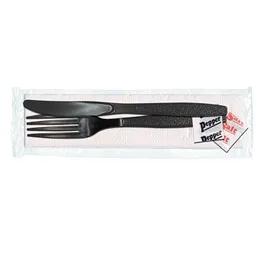 5PC Cutlery Kit PS Black Heavy Duty With 2PLY 13X17 Napkin,Fork,Knife,Salt & Pepper 500/Case