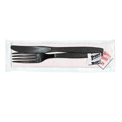 5PC Cutlery Kit PS Black Heavy Duty With 2PLY 13X17 Napkin,Fork,Knife,Salt & Pepper 500/Case