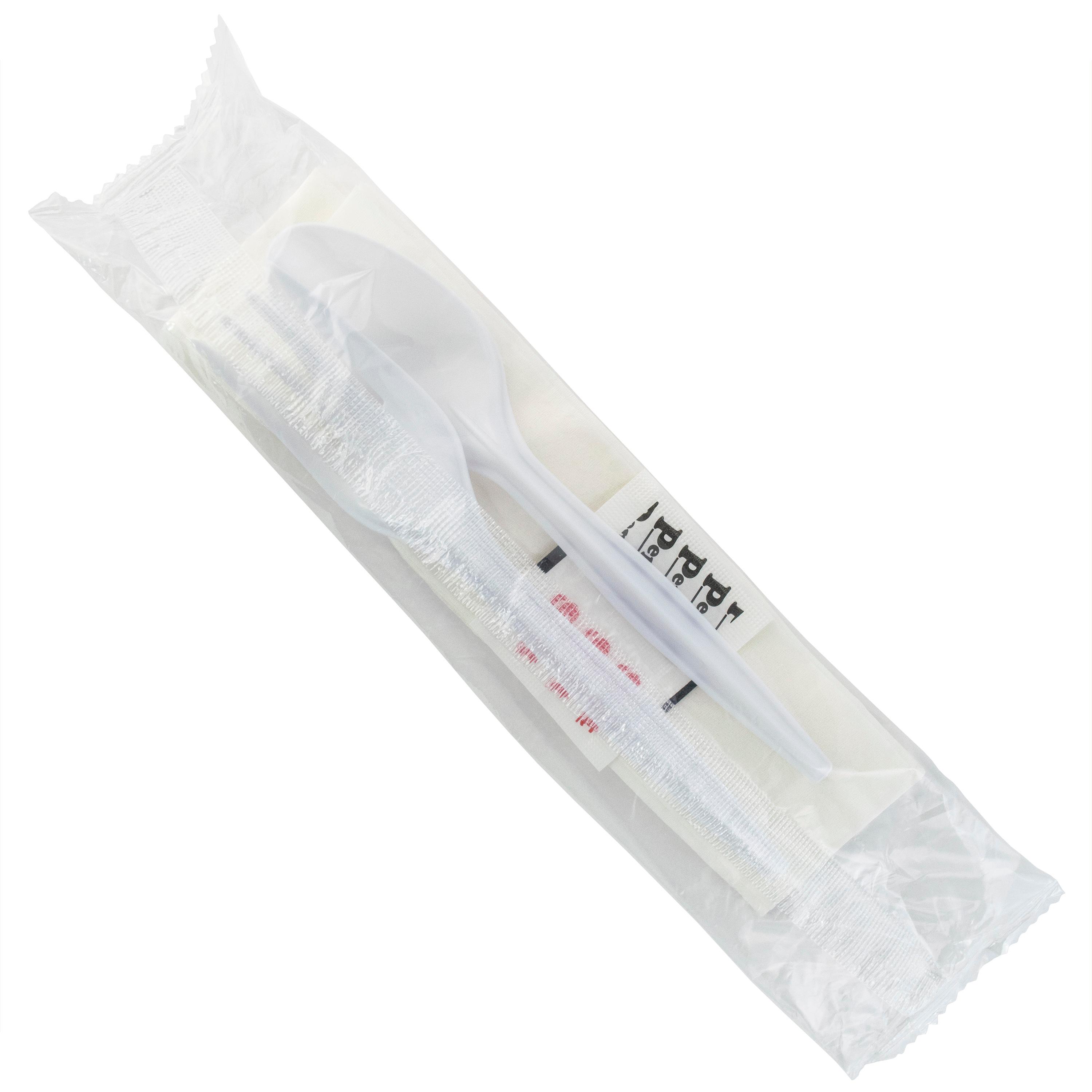 5PC Cutlery Kit PP White Medium Weight With 13X17 Napkin,Fork,Salt & Pepper,Spoon 250/Case