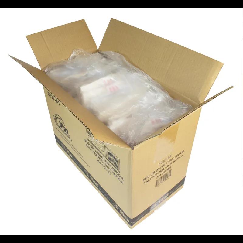 5PC Cutlery Kit PP White Medium Weight With 13X17 Napkin,Fork,Salt & Pepper,Spoon 250/Case