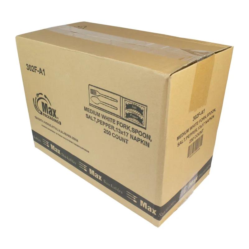 5PC Cutlery Kit PP White Medium Weight With 13X17 Napkin,Fork,Salt & Pepper,Spoon 250/Case