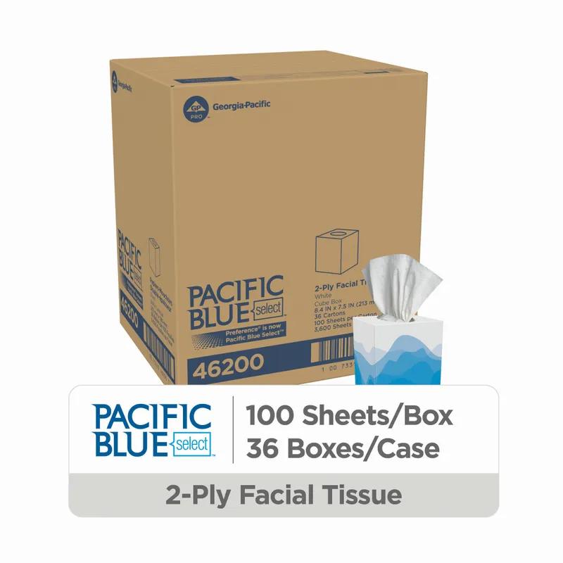 Pacific Blue Select Facial Tissue 8.4X7.5X5.25 IN 2PLY White 1/2 Fold EPA Indicator 100 Sheets/Pack 36 Packs/Case