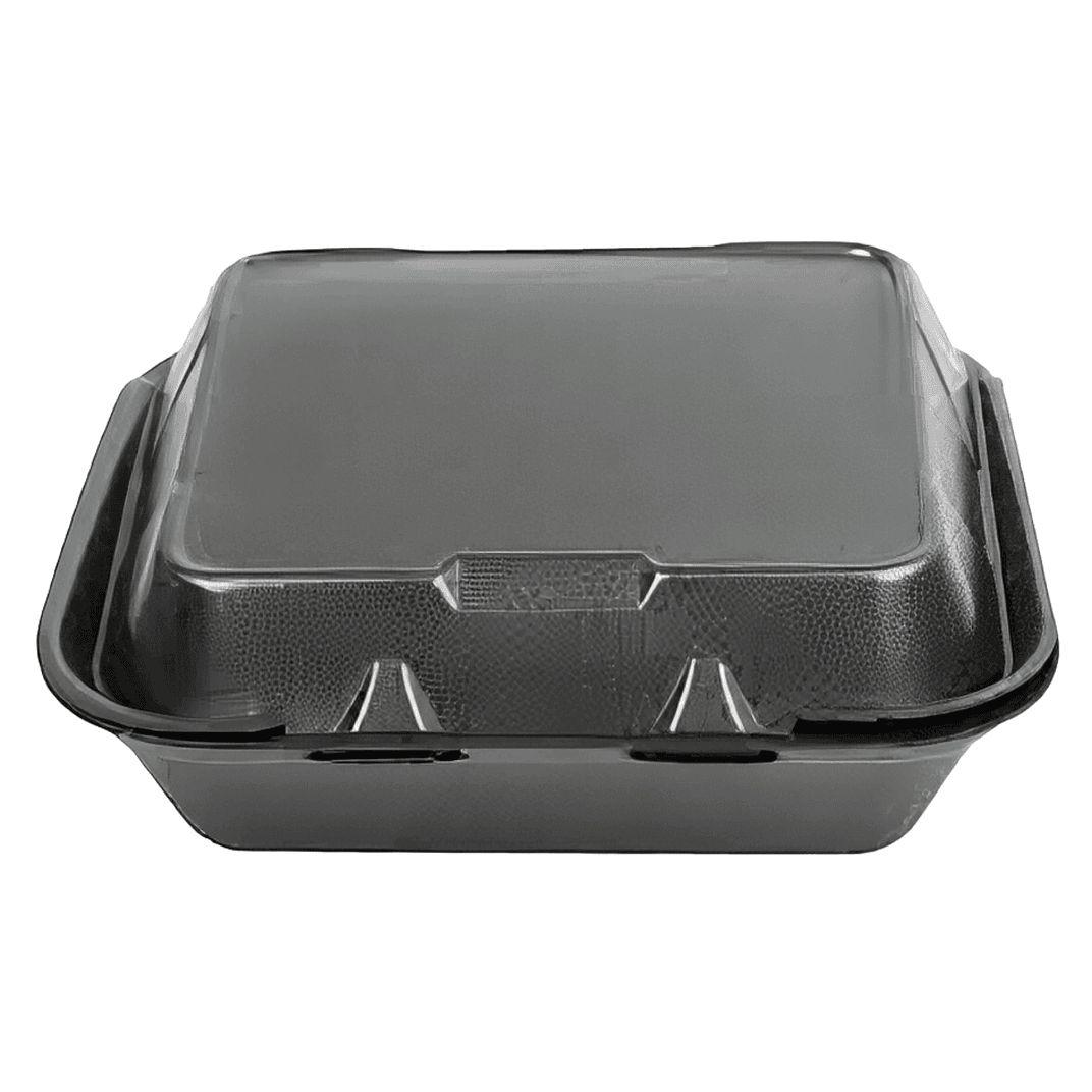 Snap-it Take-Out Container Hinged With Dome Lid 8X8X3 IN 3 Compartment Polystyrene Foam Black Square 200/Case