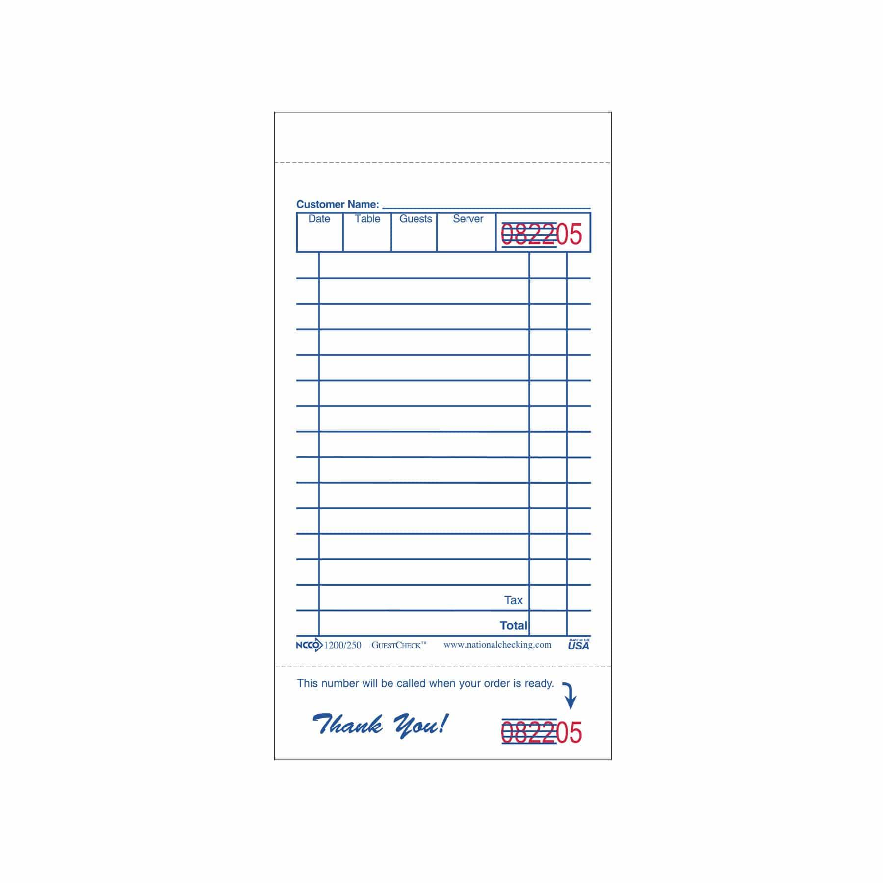 Guest Check 3.5X6.75 IN White 1-Part 15 Line 100 Sheets/Pack 100 Count/Case