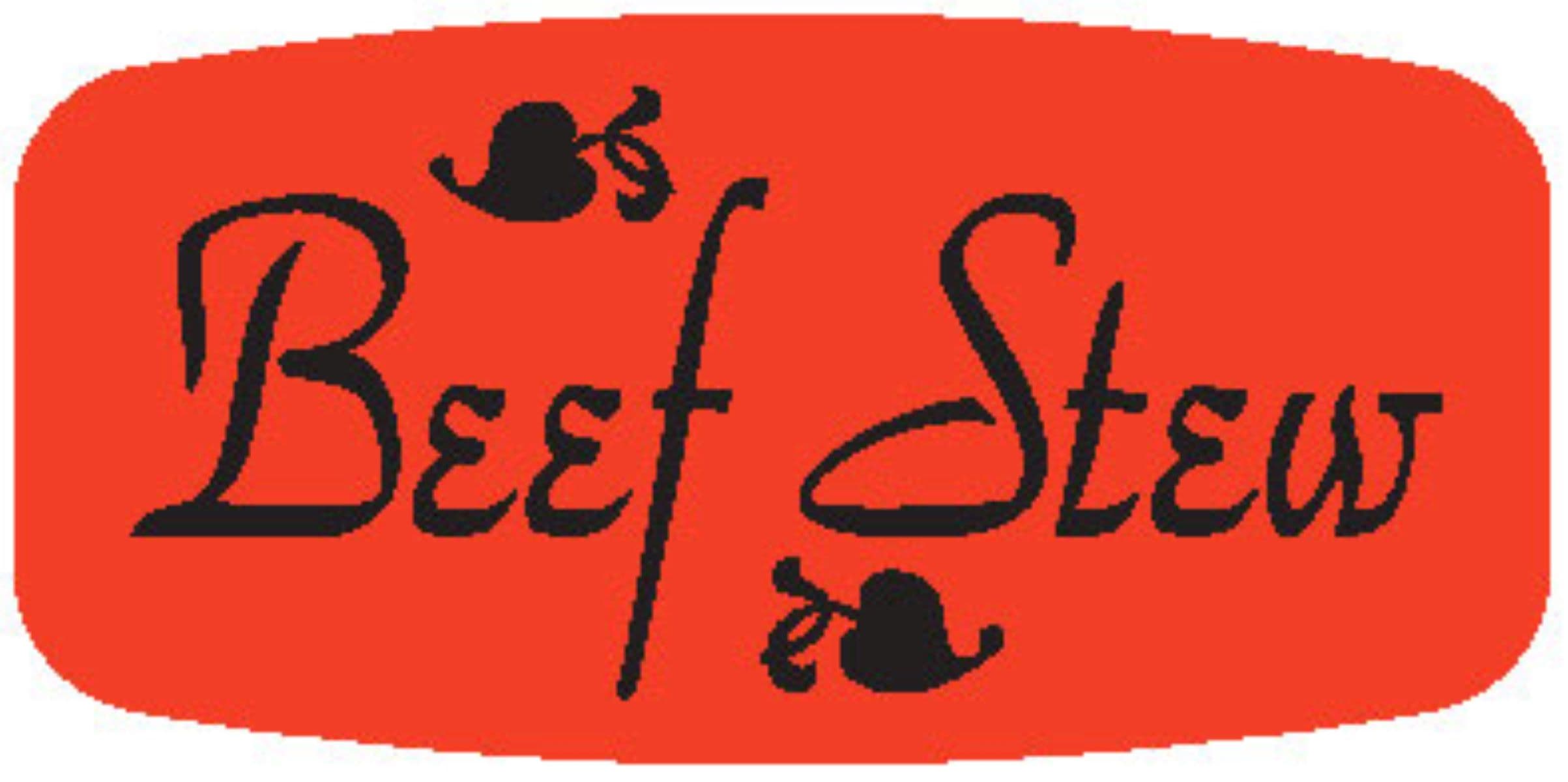 Beef Stew Label 0.625X1.25 IN Black Fluorescent Red Short Oval 1000 Count/Roll 50 Rolls/Case 50000 Count/Case