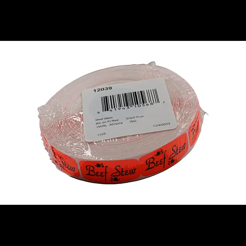 Beef Stew Label 0.625X1.25 IN Black Fluorescent Red Short Oval 1000 Count/Roll 50 Rolls/Case 50000 Count/Case