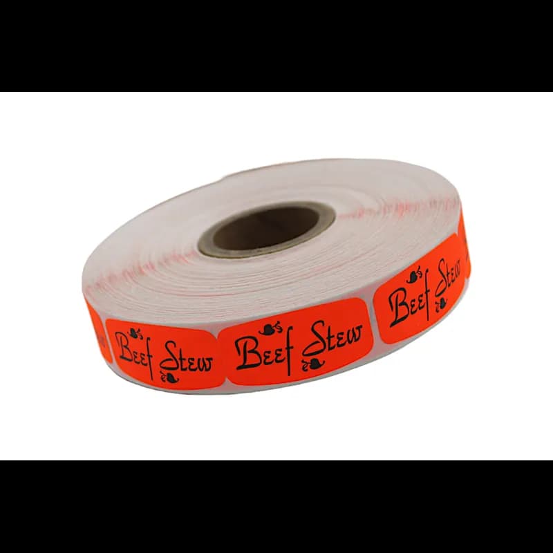 Beef Stew Label 0.625X1.25 IN Black Fluorescent Red Short Oval 1000 Count/Roll 50 Rolls/Case 50000 Count/Case