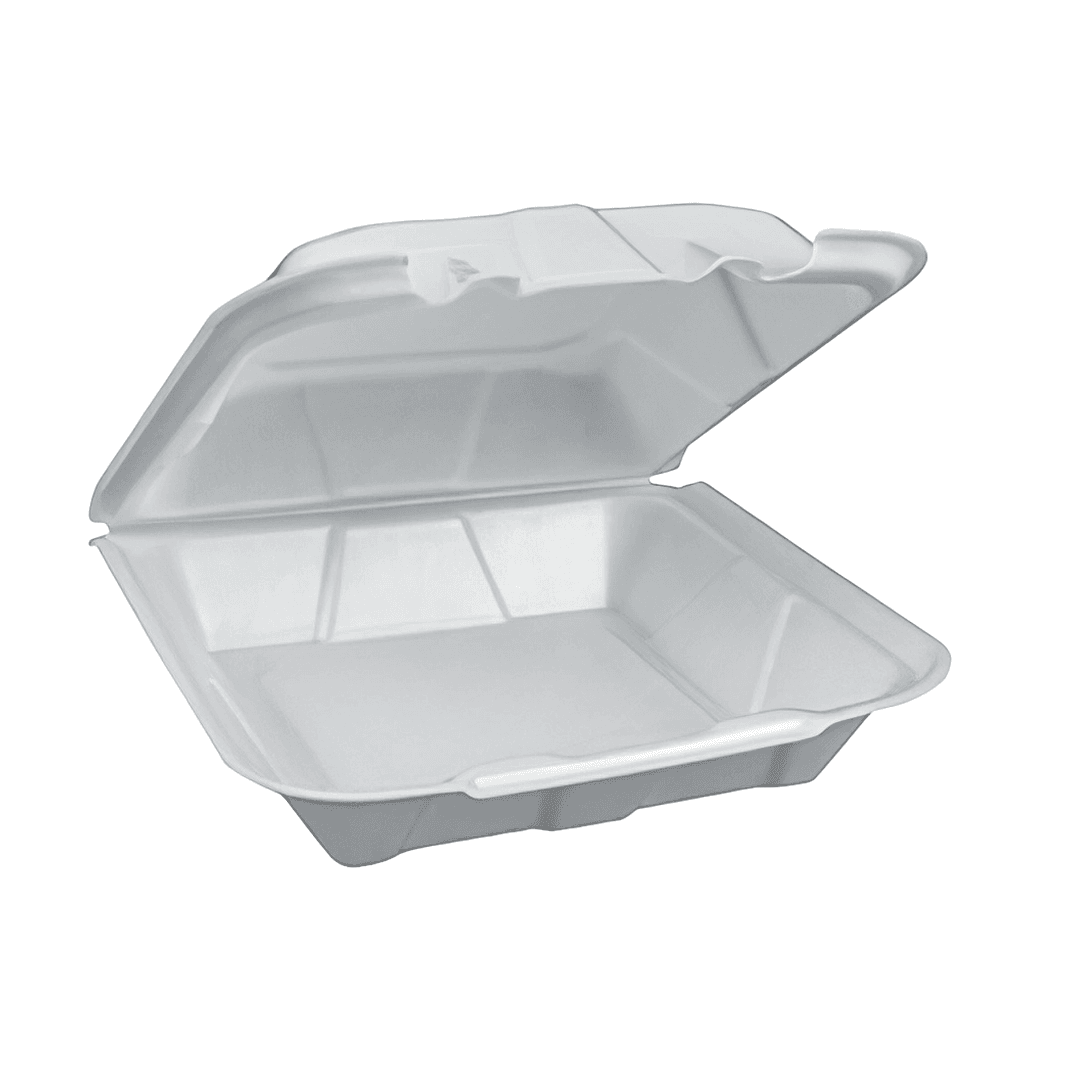 Victoria Bay Take-Out Container Hinged 8X8X3.38 IN Polystyrene Foam White 10 Count/Bag 20 Bags/Case 200 Count/Case