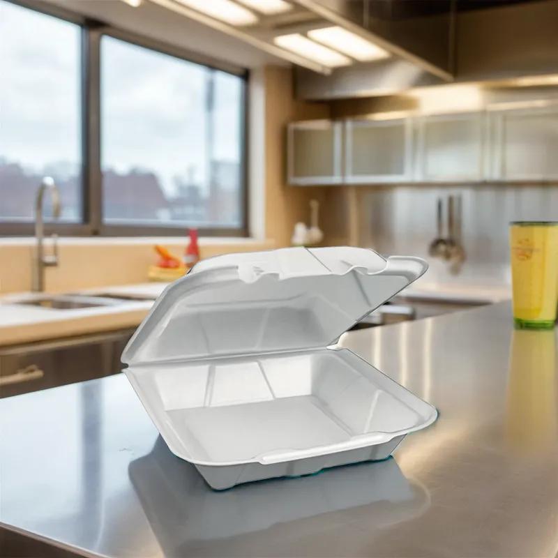 Victoria Bay Take-Out Container Hinged 8X8X3.38 IN Polystyrene Foam White 10 Count/Bag 20 Bags/Case 200 Count/Case