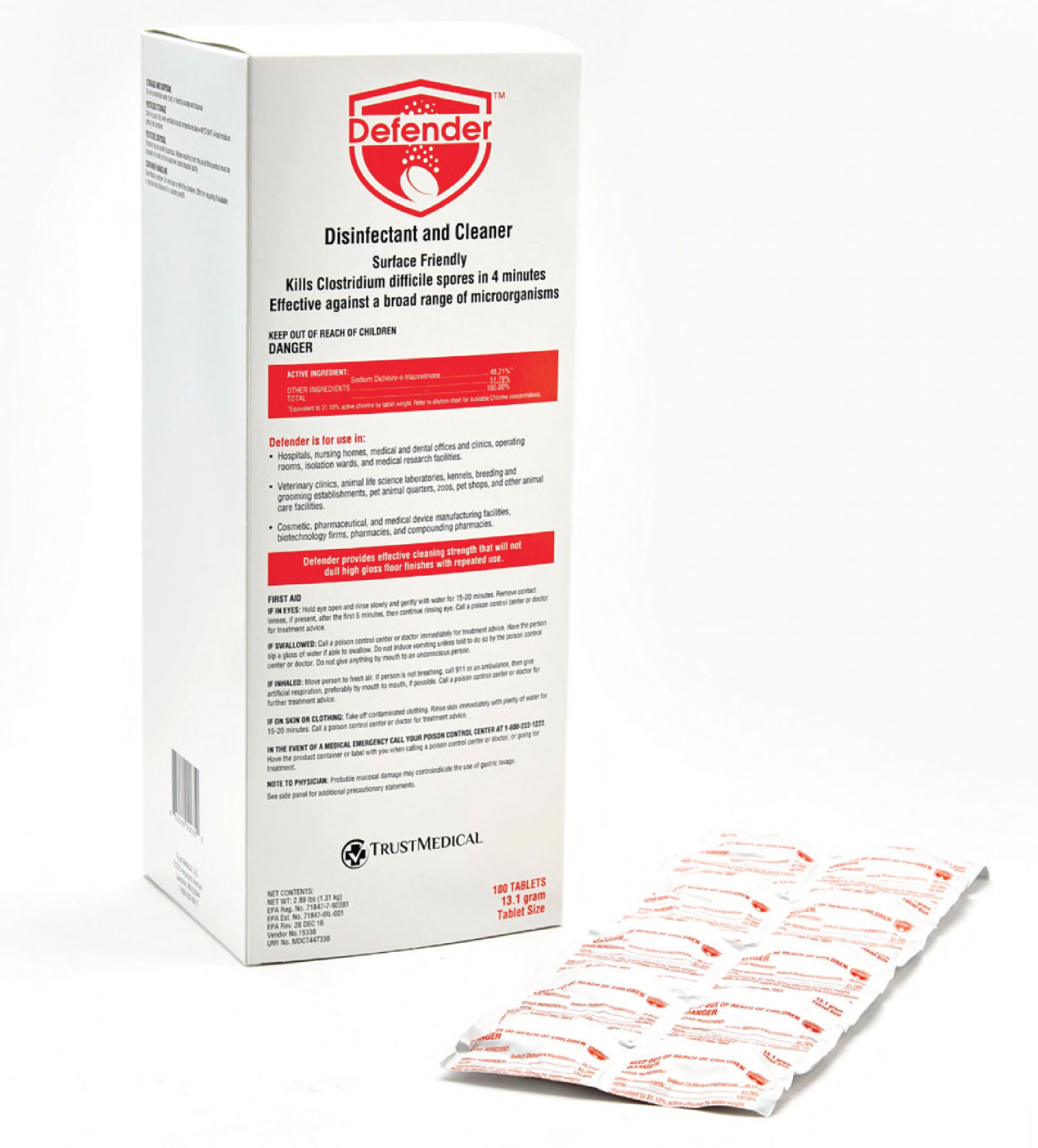 Defender® Mild Scent Disinfectant Cleaner Multi Surface Tablet Sporicidal 100 Count/Pack 5 Packs/Case 500 Count/Case