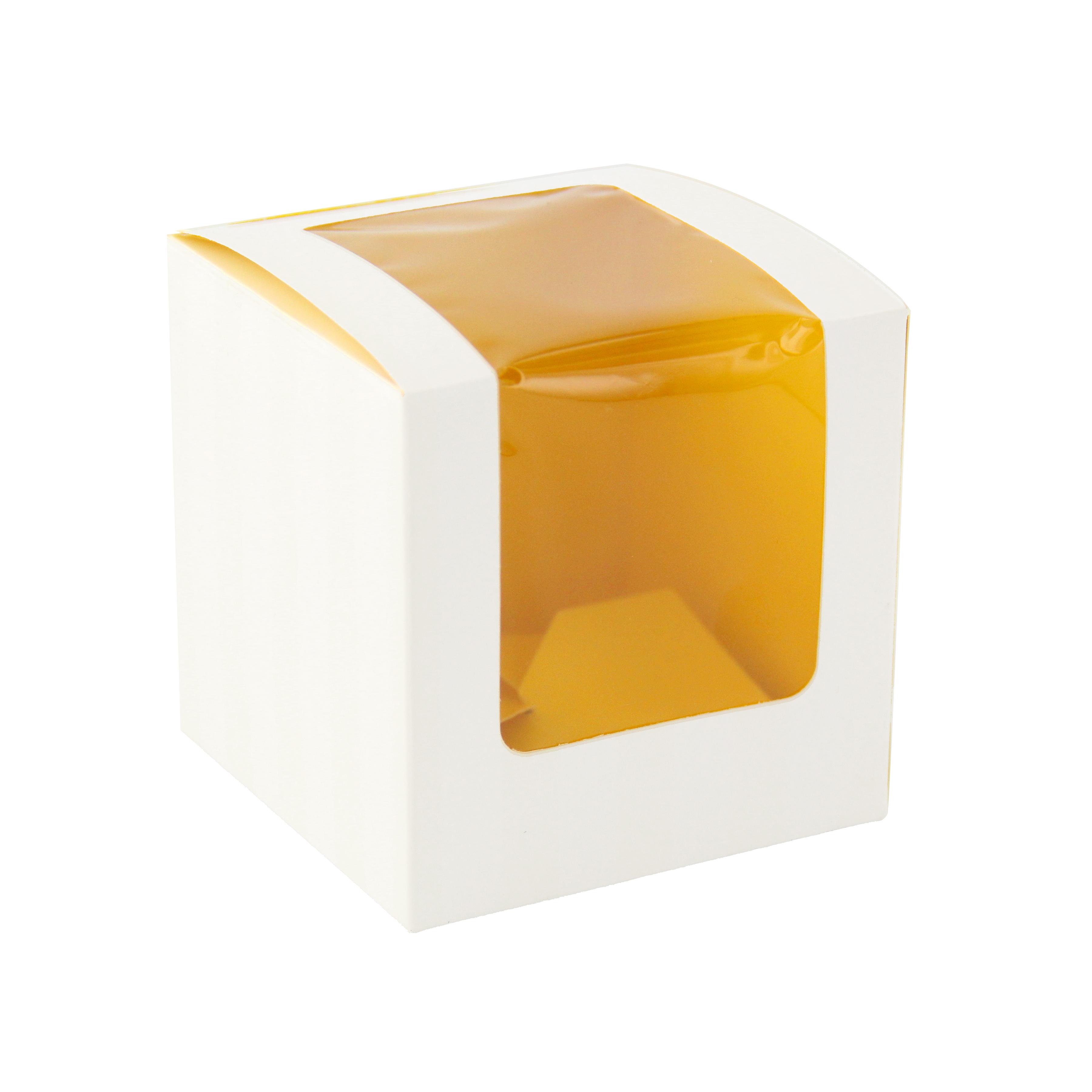 Cupcake Box 3.3X3.3X3.3 IN Corrugated Paperboard Yellow 1 Piece With Window 50 Count/Pack 2 Packs/Case 100 Count/Case