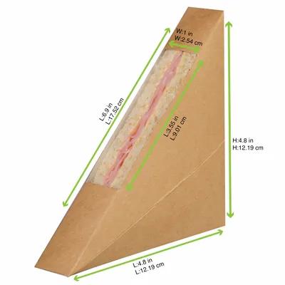 Sandwich Take-Out Box 4.8X1X4.8 IN Corrugated Paperboard PET Kraft With Window 50 Count/Pack 10 Packs/Case