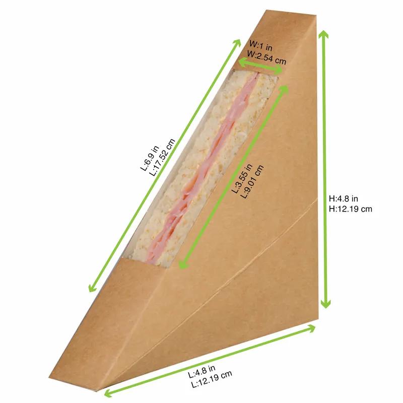 Sandwich Take-Out Box 4.8X1X4.8 IN Corrugated Paperboard PET Kraft With Window 50 Count/Pack 10 Packs/Case