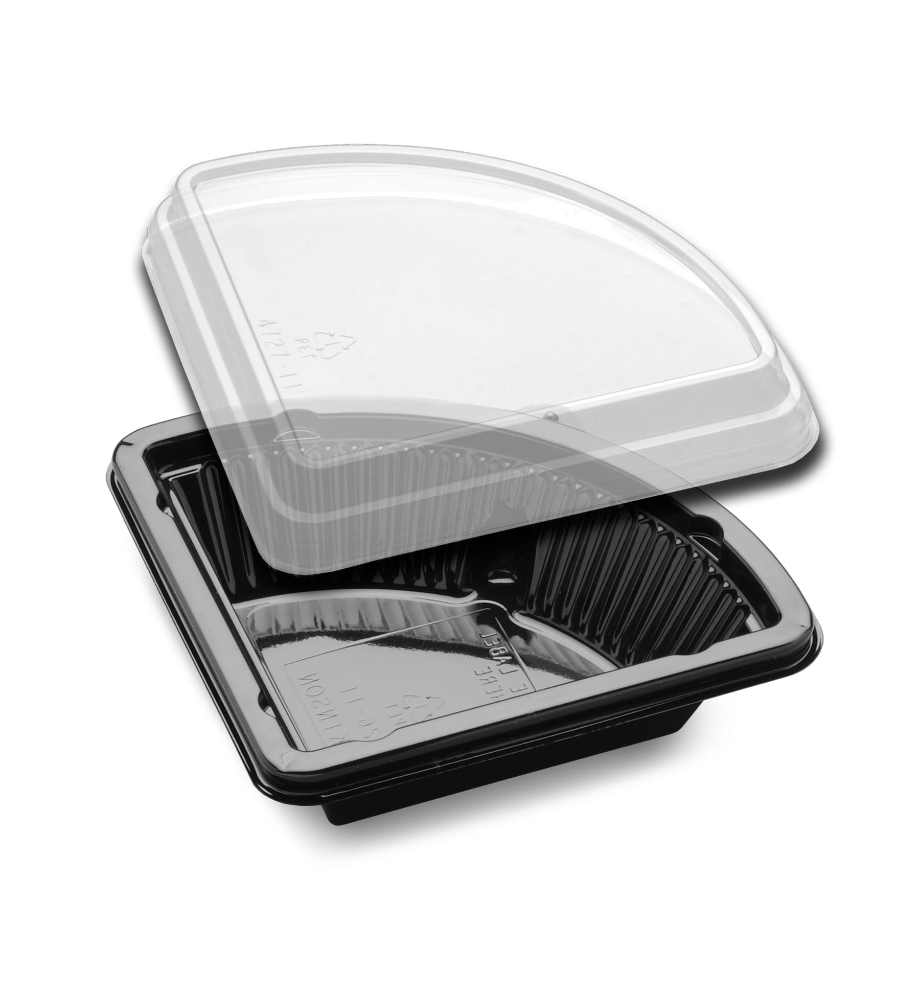 DisplayPie® Pie Slice Container & Lid Combo With Dome Lid 0.25 Slice PET Black Clear Triangle 150/Case