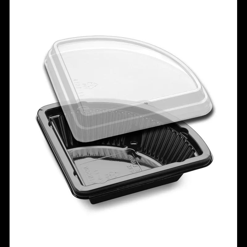 DisplayPie® Pie Slice Container & Lid Combo With Dome Lid 0.25 Slice PET Black Clear Triangle 150/Case