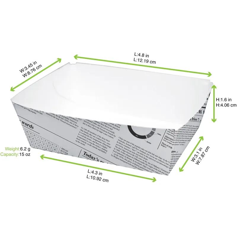 Food Tray 15 OZ Corrugated Paperboard Black White Newspaper Print 250 Count/Pack 4 Packs/Case 1000 Count/Case