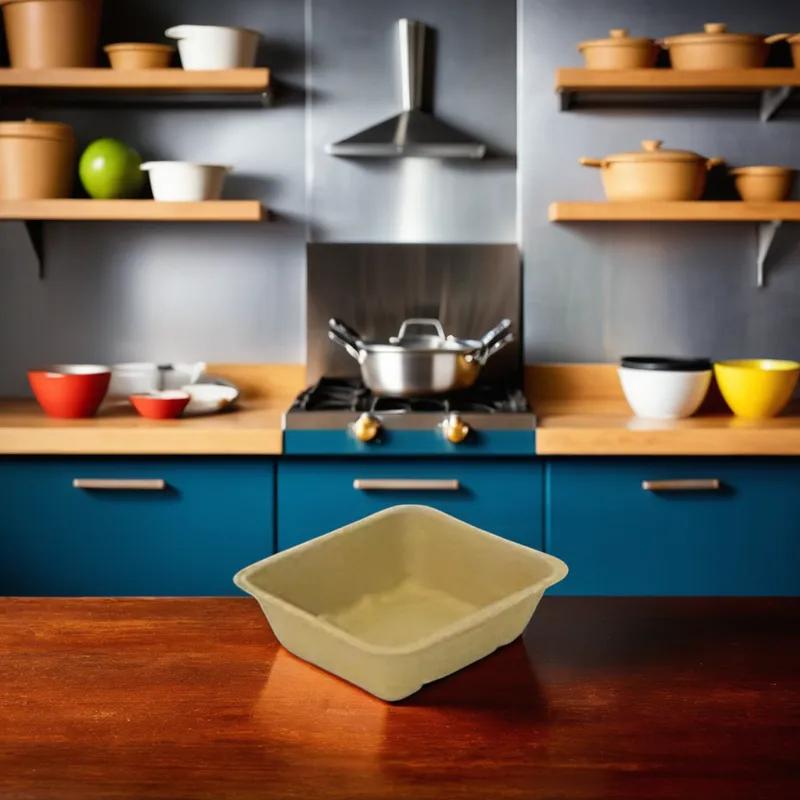 Take-Out Container Base 6.5X6X1.95 IN Plant Fiber Kraft Rectangle 500/Case