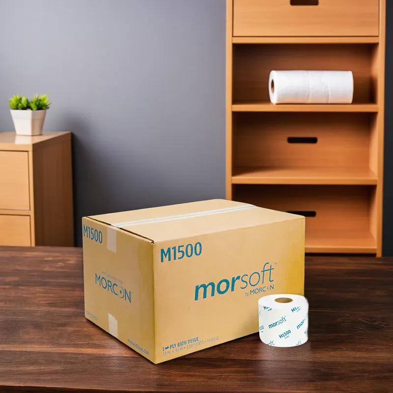 Morsoft® Toilet Paper & Tissue Roll 4X4.5 IN 1PLY White 1500 Sheets/Roll 48 Rolls/Case 72000 Sheets/Case