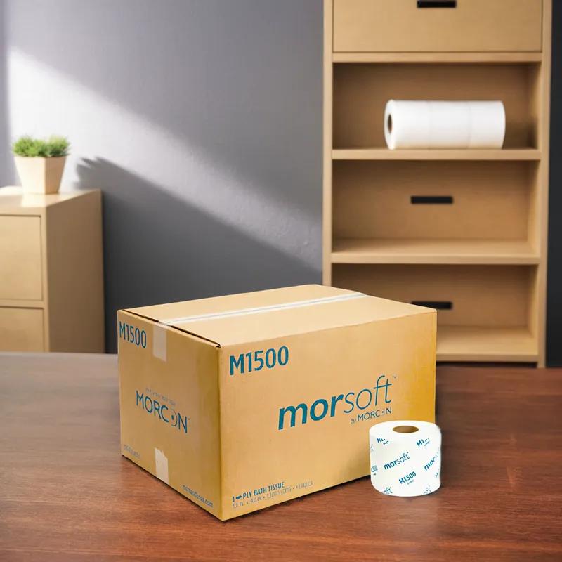 Morsoft® Toilet Paper & Tissue Roll 4X4.5 IN 1PLY White 1500 Sheets/Roll 48 Rolls/Case 72000 Sheets/Case