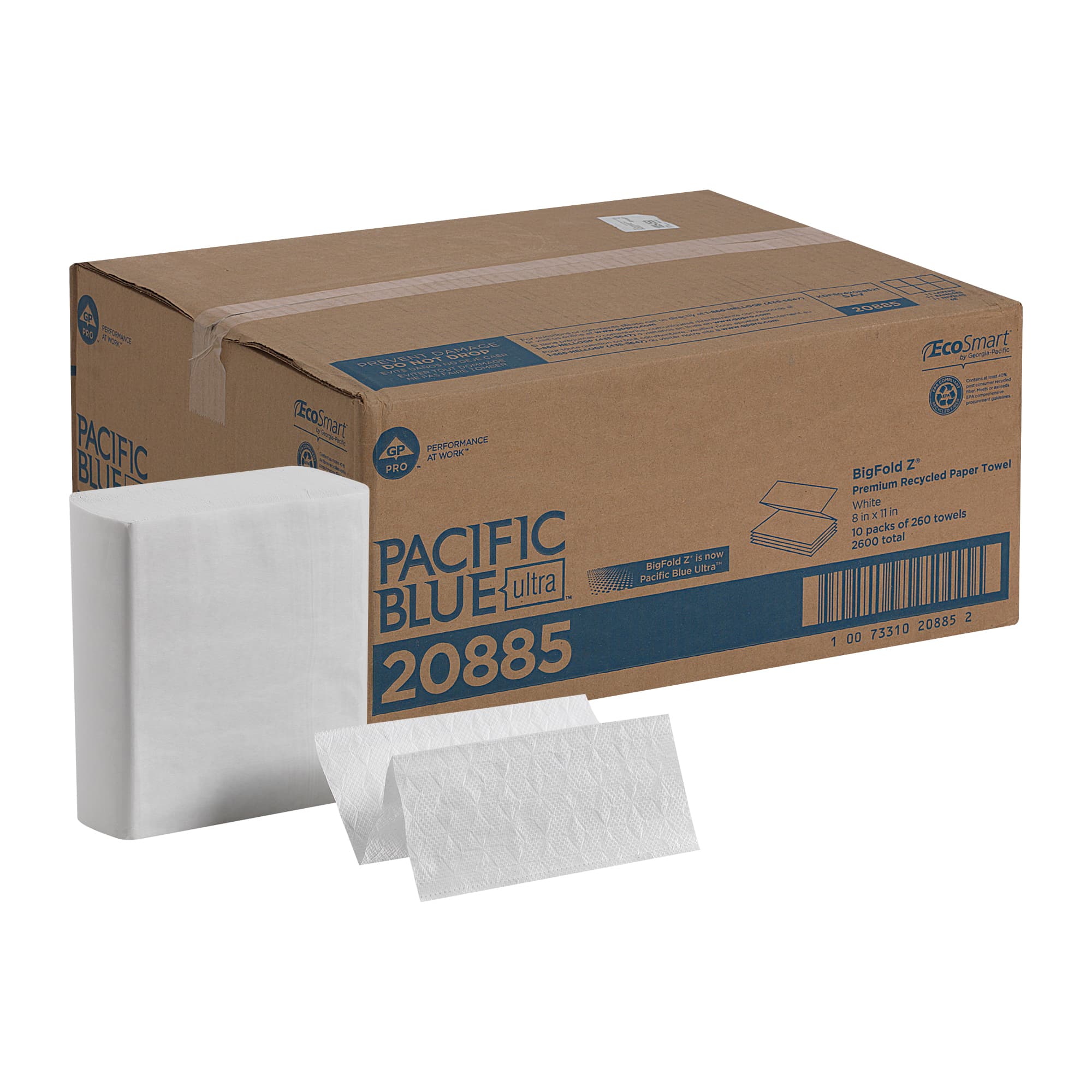 Pacific Blue Ultra™ Folded Paper Towel 10.8X8 IN 1PLY White 1/2 Fold 260 Sheets/Pack 10 Packs/Case 2600 Sheets/Case