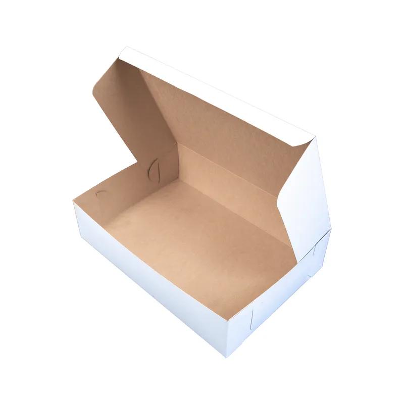 Donut Box 3 CT 13X9X3 IN Clay-Coated Kraft Board White Kraft Rectangle Lock Corner 200/Bundle