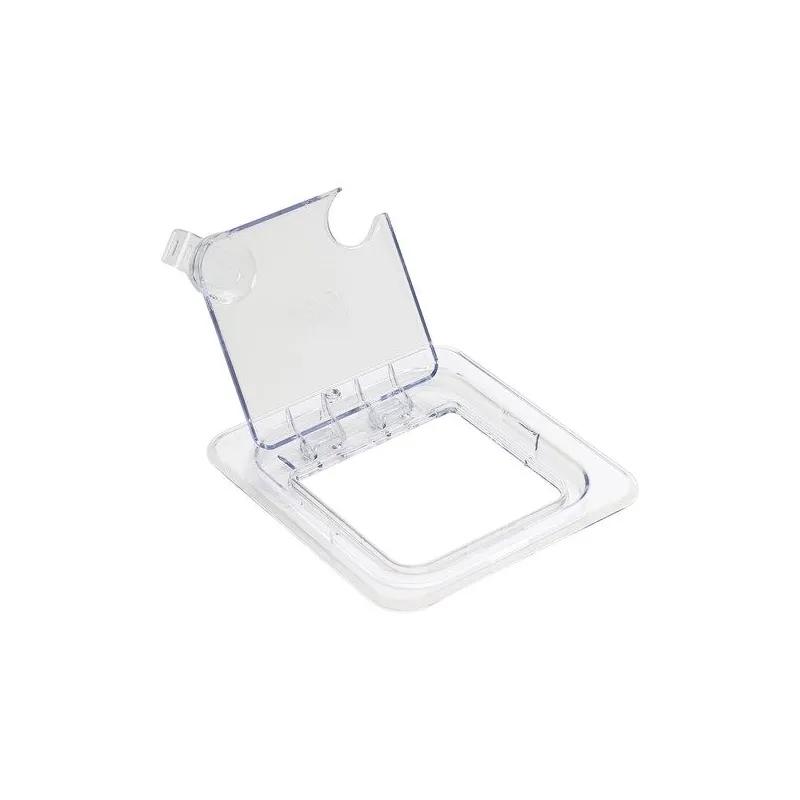 Lid Food Pan 1/6 Size 6.875X6.25X1.125 IN Clear Square Plastic With Hinged Peg Hole Notched Lid 1/Each