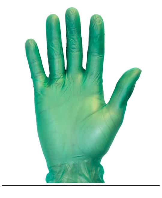 Gloves Medium (MED) Green Yellow Vinyl Powder-Free 100 Count/Box 10 Box/Case 1000 Count/Case