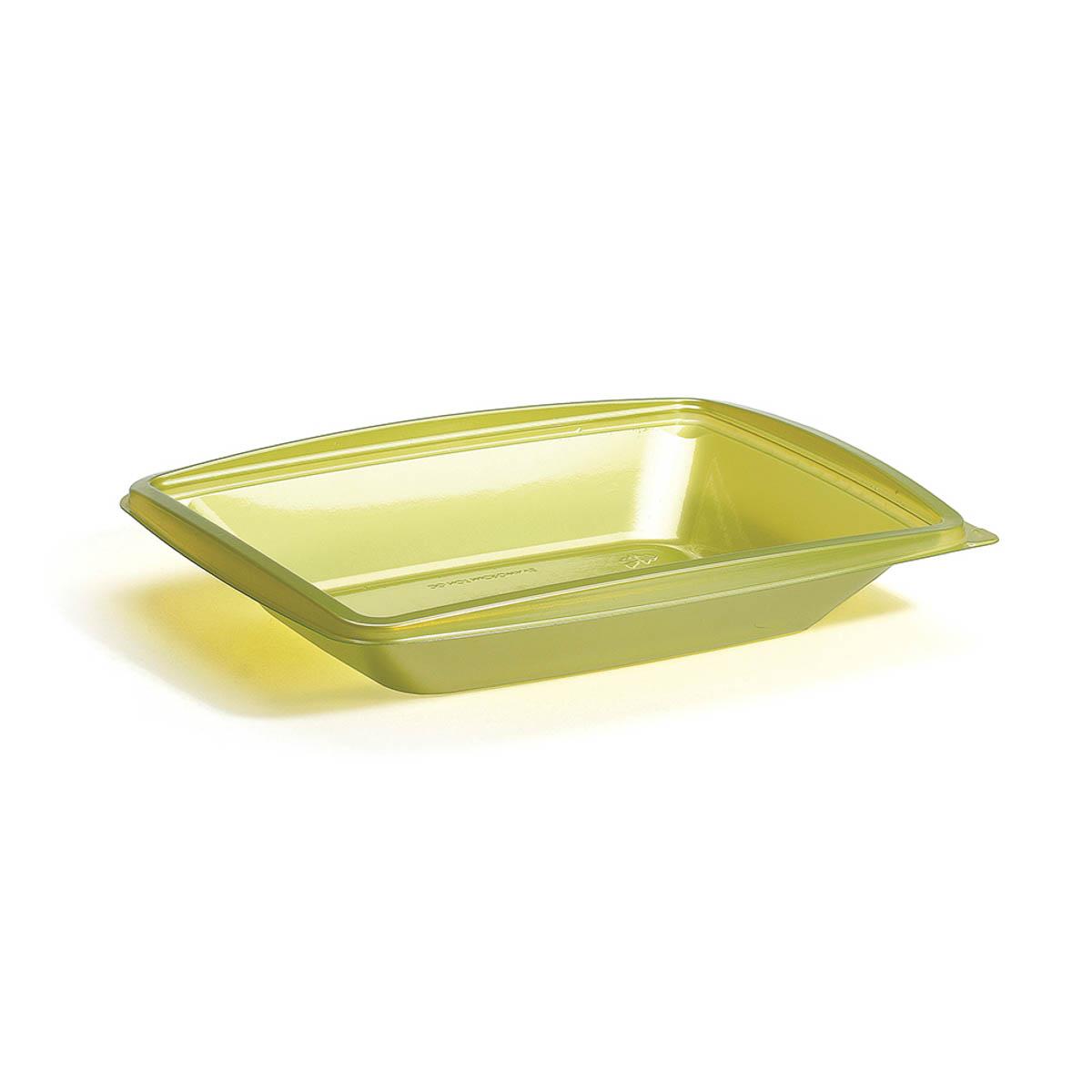 The BOTTLEBOX ® Take-Out Container Base 9X7.25X1.25 IN RPET Green Rectangle 500/Case
