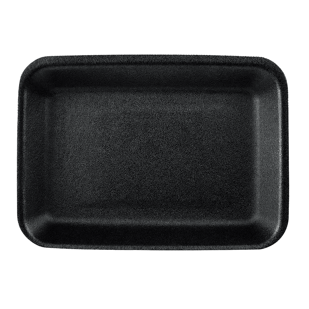 3P Meat Tray 8.2X5.7 IN Polystyrene Foam Black Rectangle 400/Case