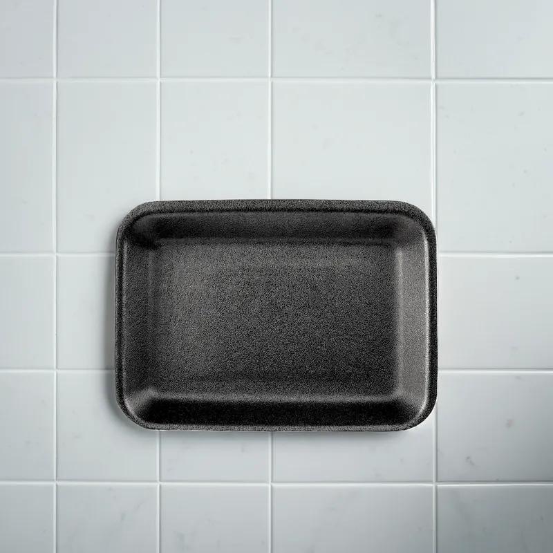 3P Meat Tray 8.2X5.7 IN Polystyrene Foam Black Rectangle 400/Case