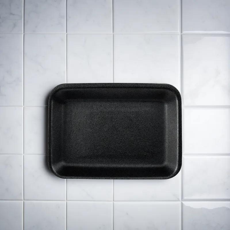 3P Meat Tray 8.2X5.7 IN Polystyrene Foam Black Rectangle 400/Case