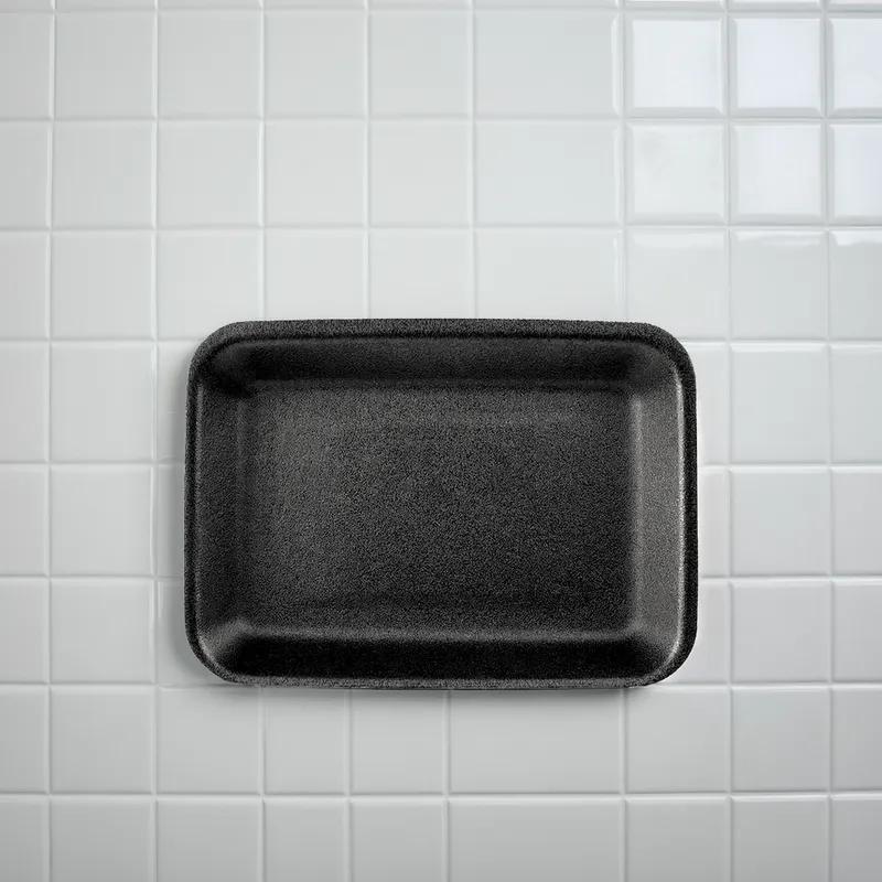 3P Meat Tray 8.2X5.7 IN Polystyrene Foam Black Rectangle 400/Case