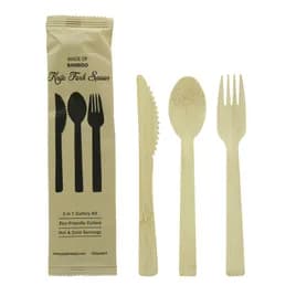2PC Cutlery Kit 6.7 IN Bamboo Natural Individually Wrapped With Fork,Knife 100 Count/Case