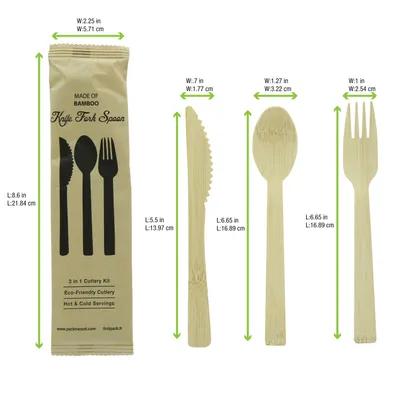 2PC Cutlery Kit 6.7 IN Bamboo Natural Individually Wrapped With Fork,Knife 100 Count/Case