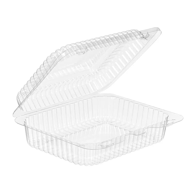 Essentials Take-Out Container Hinged With Dome Lid 6.9375X5.875X2 IN RPET Clear Rectangle Shallow 300/Case