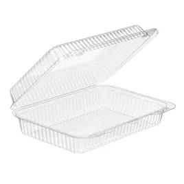 Essentials Take-Out Container Hinged With Dome Lid Medium (MED) 9.375X6.75X2.625 IN RPET Clear Bar Lock 300/Case