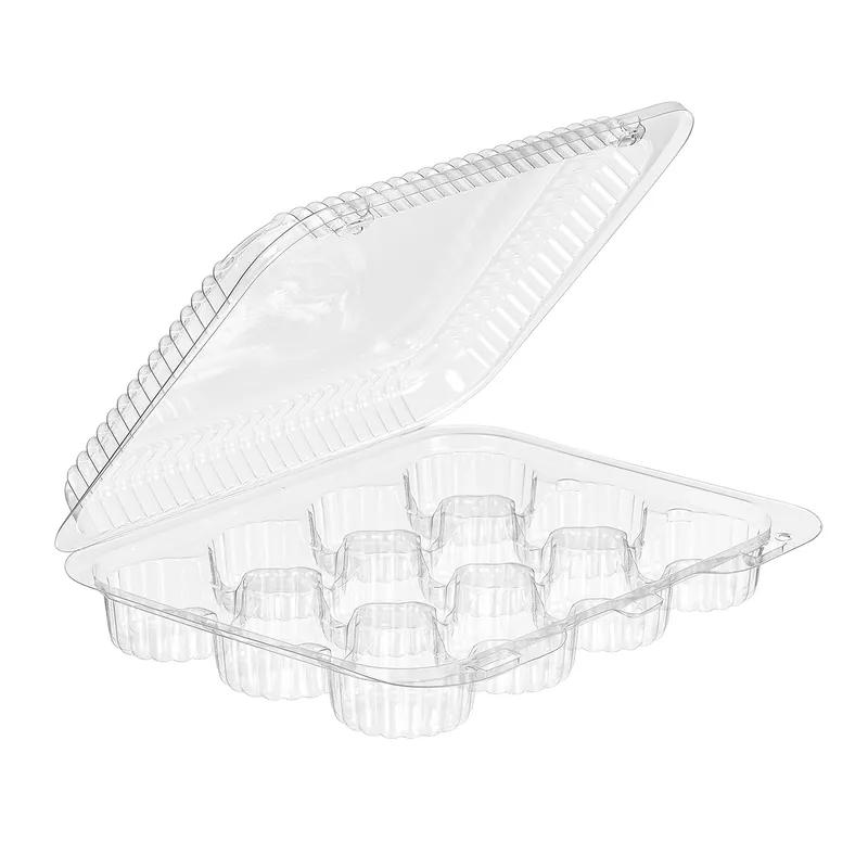 Essentials SureLock Mini Muffin Hinged Container With Dome Lid 9.375X6.75 IN 12 Compartment RPET Clear Shallow 250/Case