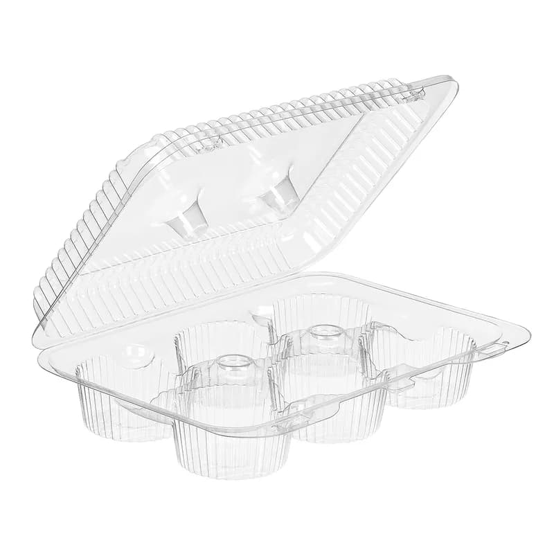 Essentials Cupcake Hinged Container 6 CT 9.375X6.75X2.375 IN RPET Clear Rectangle 300/Case