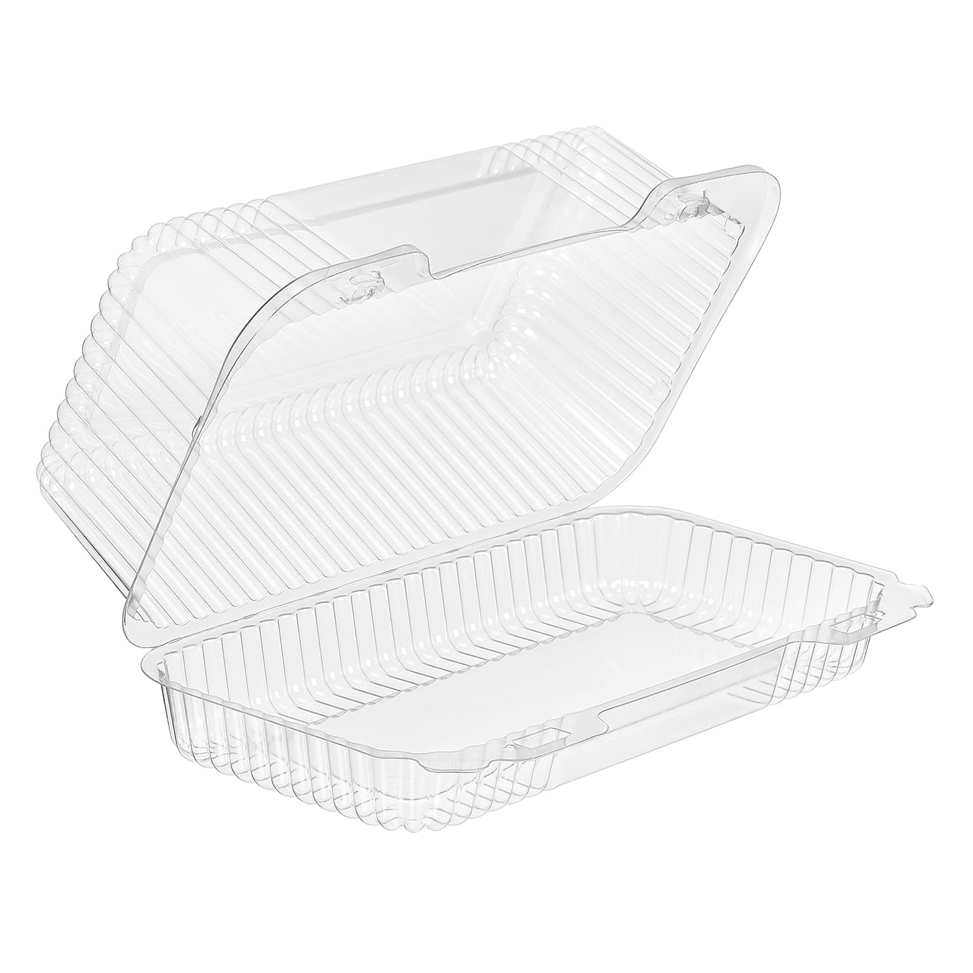 Essentials Take-Out Container Hinged With Dome Lid 9.5625X5.5X3.625 IN RPET Clear Rectangle Shallow 192/Case