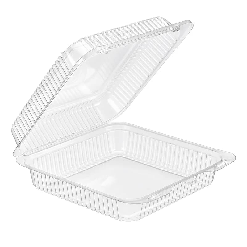 Essentials Take-Out Container Hinged With Dome Lid 8.5625X9X2.9375 IN RPET Clear Square 300/Case