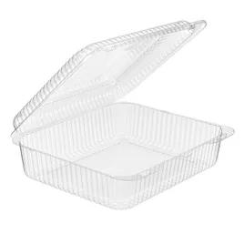 Essentials Take-Out Container Hinged With Dome Lid 10X8X3 IN RPET Clear Rectangle Shallow Bar Lock 200/Case