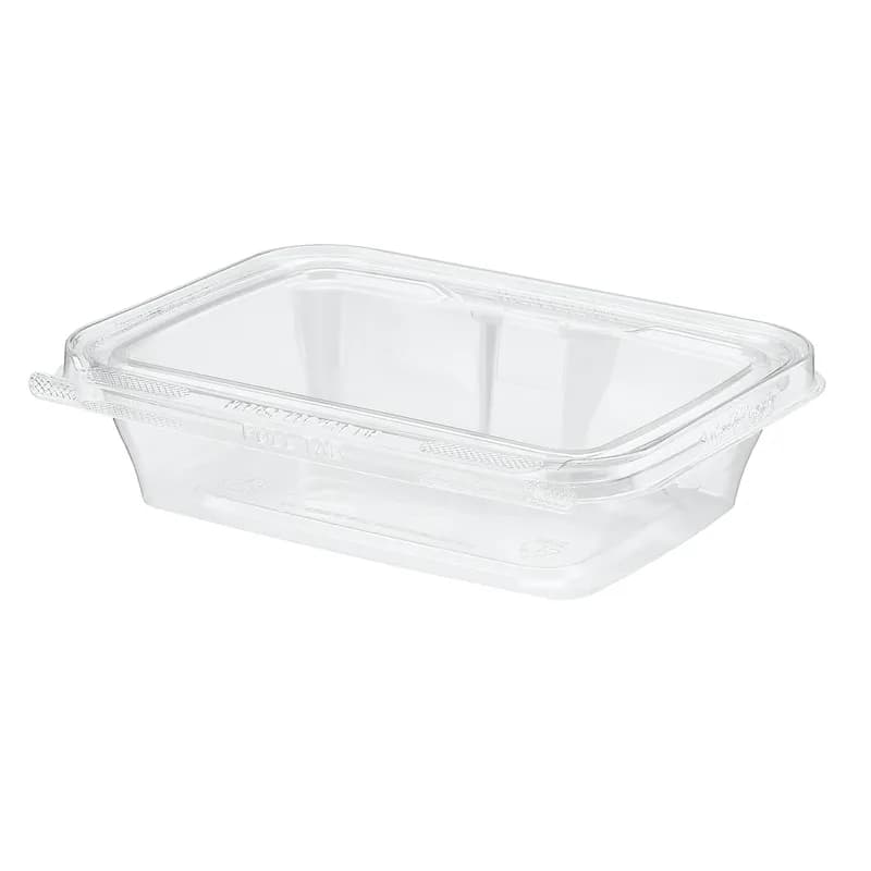 Safe-T-Fresh® Deli Container Hinged With Flat Lid 20 OZ RPET Clear Rectangle 200/Case