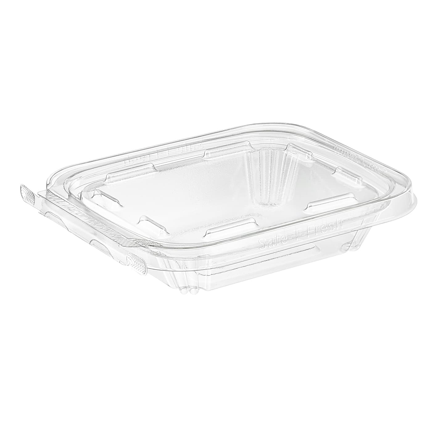 Safe-T-Fresh® Deli Container Hinged With Flat Lid 6 OZ RPET Clear Rectangle 240/Case
