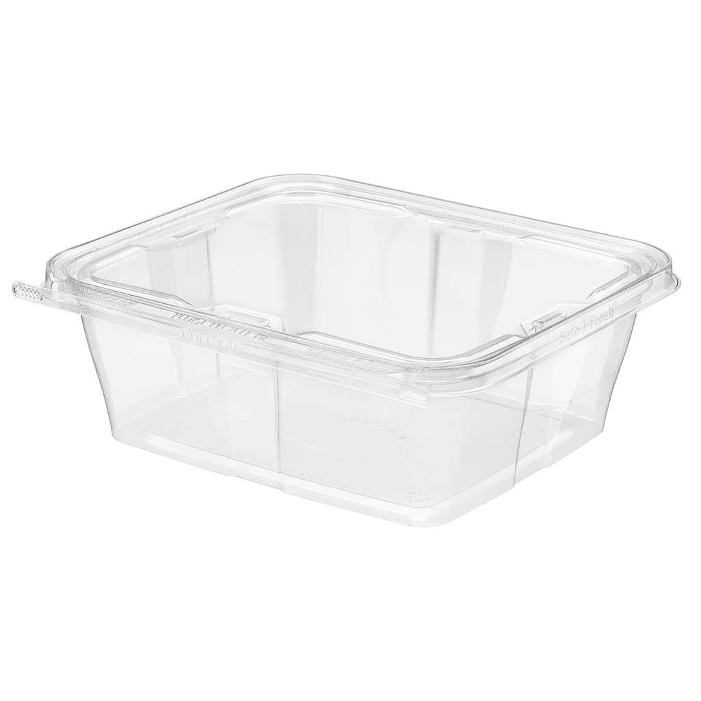 Safe-T-Fresh® Deli Container Hinged With Flat Lid 64 OZ RPET Clear Rectangle 150/Case